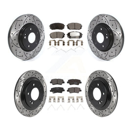 Front Rear Coated Drilled Slot Disc Brake Rotor & Ceramic Pad Kit For Kia Optima
