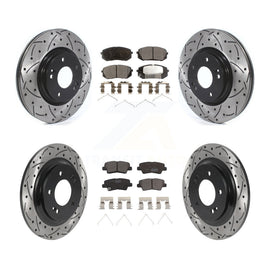 Front Rear Coated Drilled Slot Disc Brake Rotor & Ceramic Pad Kit For Kia Optima