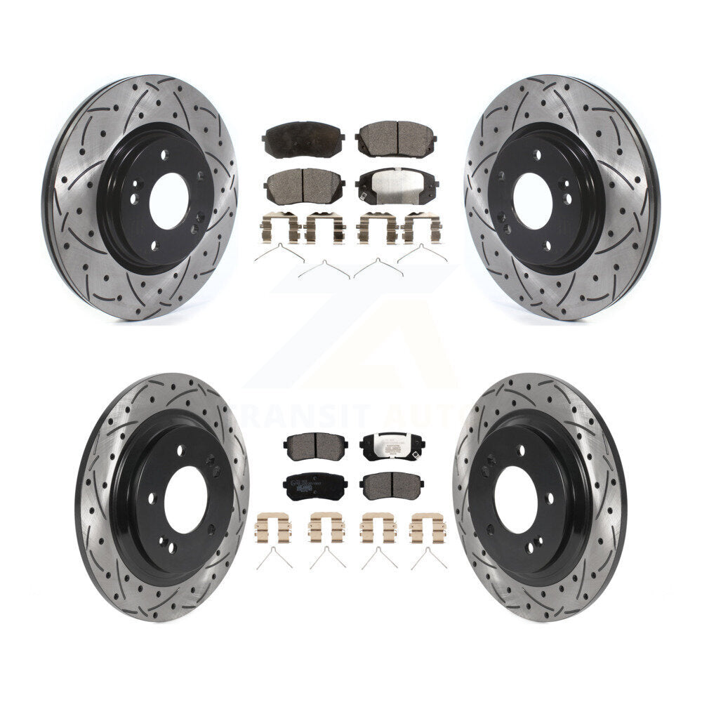 Front Rear Drilled Slot Brake Rotor Ceramic Pad Kit For Kia Optima LX/EX/LX 1.6T