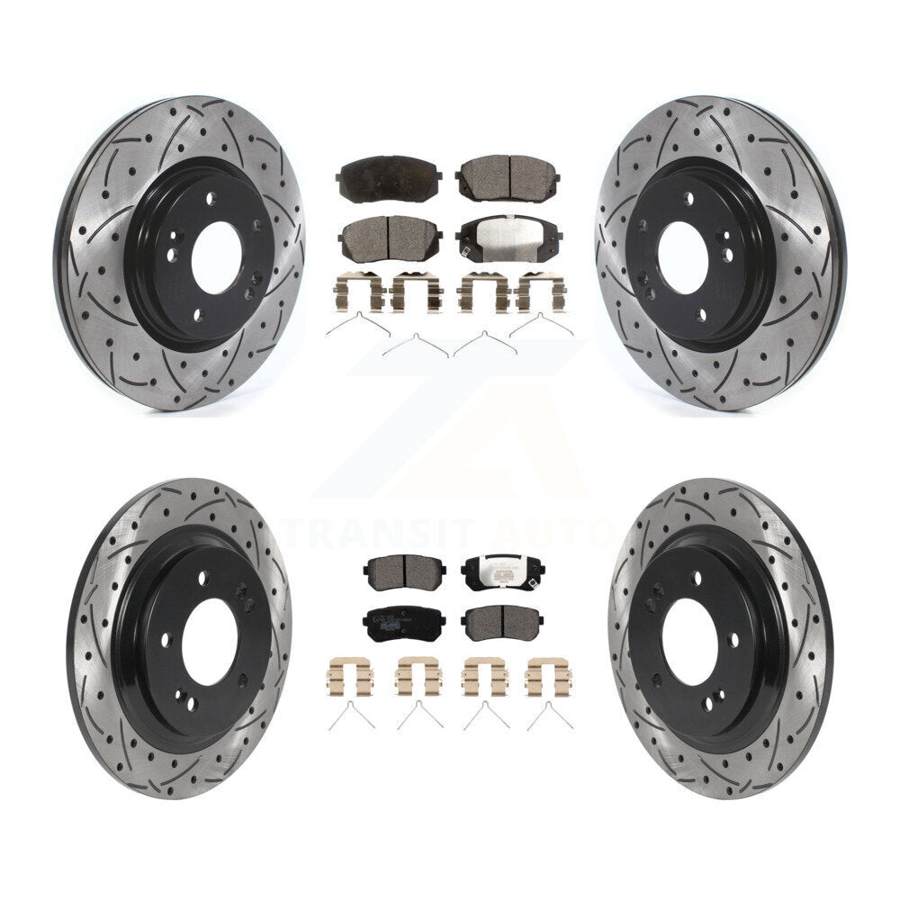Front Rear Drilled Slot Brake Rotor Ceramic Pad Kit For Kia Optima LX/EX/LX 1.6T