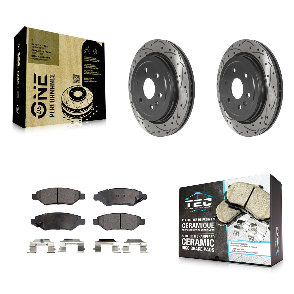 Rear Coat Drill Slot Disc Brake Rotor Ceramic Pad Kit For Cadillac SRX Saab 9-4X
