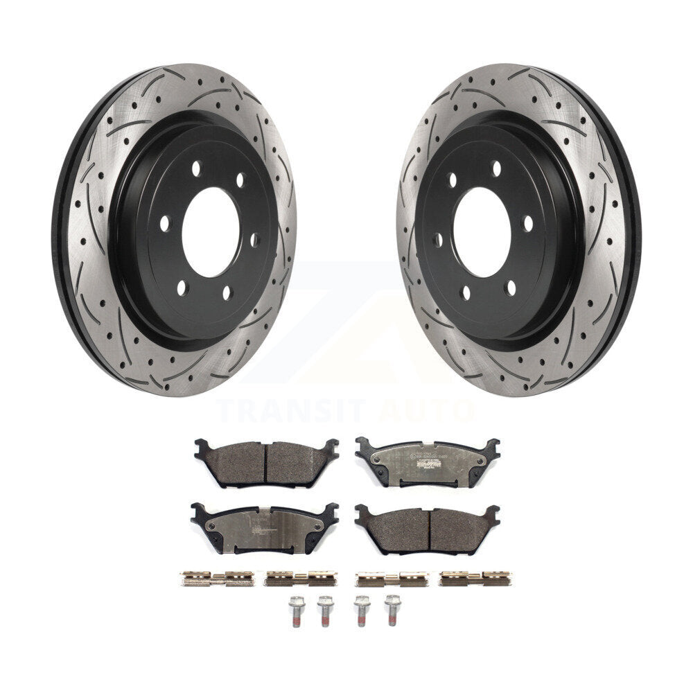 Rear Drilled Slot Brake Rotors Ceramic Pad Kit For Ford F-150 Expedition Lincoln