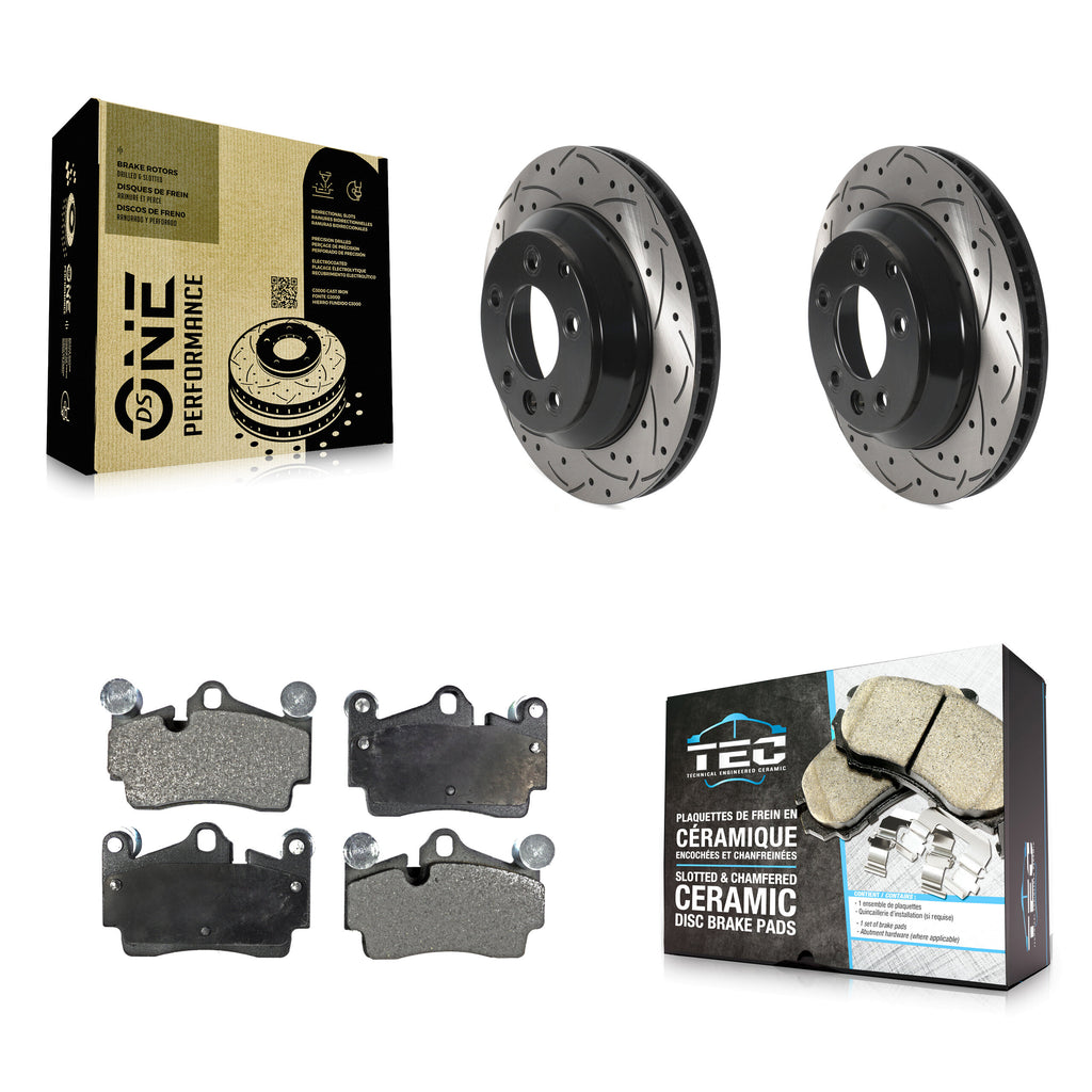 Rear Drill Slot Brake Rotors Ceramic Pad Kit For Audi Q7 Porsche Cayenne Touareg