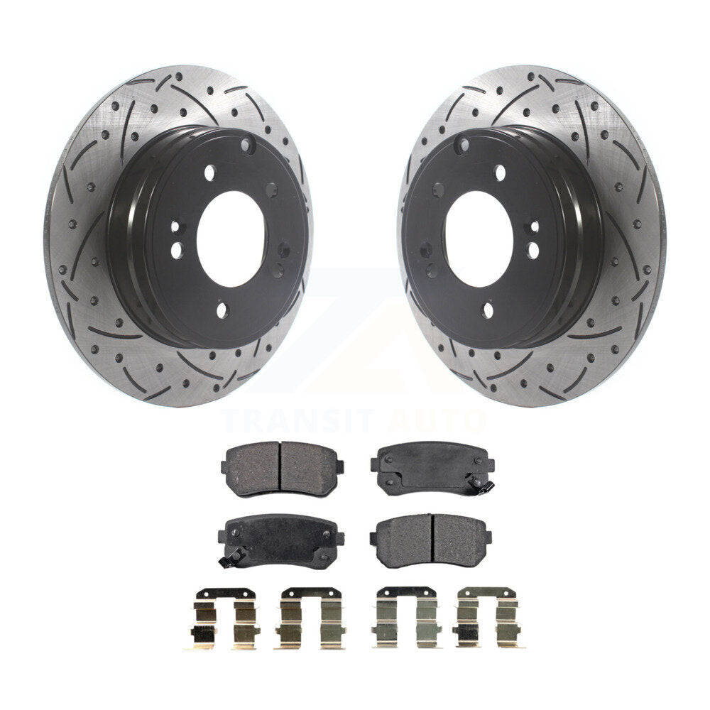 Rear Drilled Slot Disc Brake Rotor Ceramic Pad Kit For Hyundai Sonata Tucson Kia