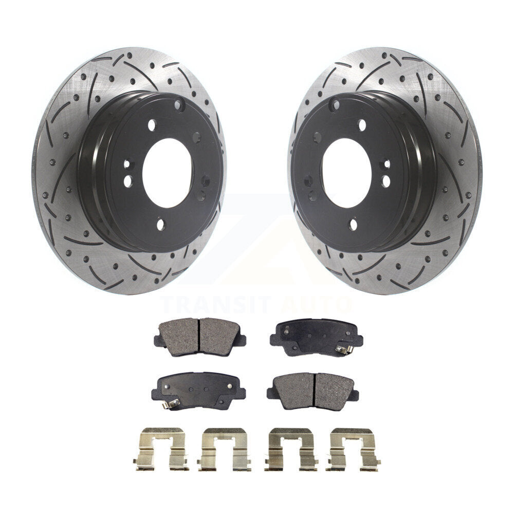 Rear Drill Slot Brake Rotors Ceramic Pad Kit For Hyundai Sonata Kia Optima Azera