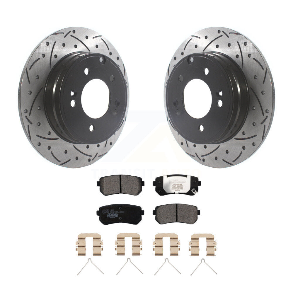 Rear Drilled Slot Disc Brake Rotor Ceramic Pad Kit For Hyundai Sonata Kia Optima