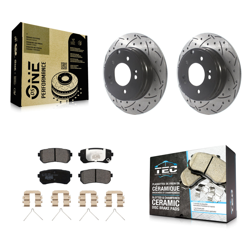Rear Drilled Slot Disc Brake Rotor Ceramic Pad Kit For Hyundai Sonata Kia Optima