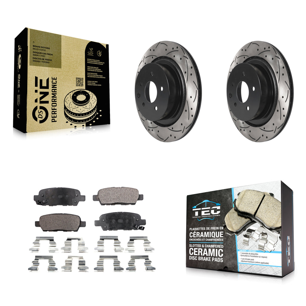 Rear Coated Drill Slot Disc Brake Rotor Ceramic Pad Kit For INFINITI G37 G35 Q60