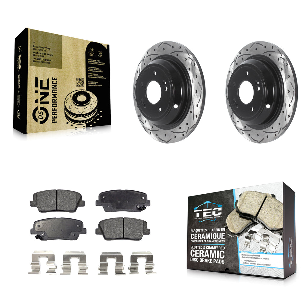 Rear Coated Drilled Slotted Disc Brake Rotor Ceramic Pad Kit For Hyundai Genesis