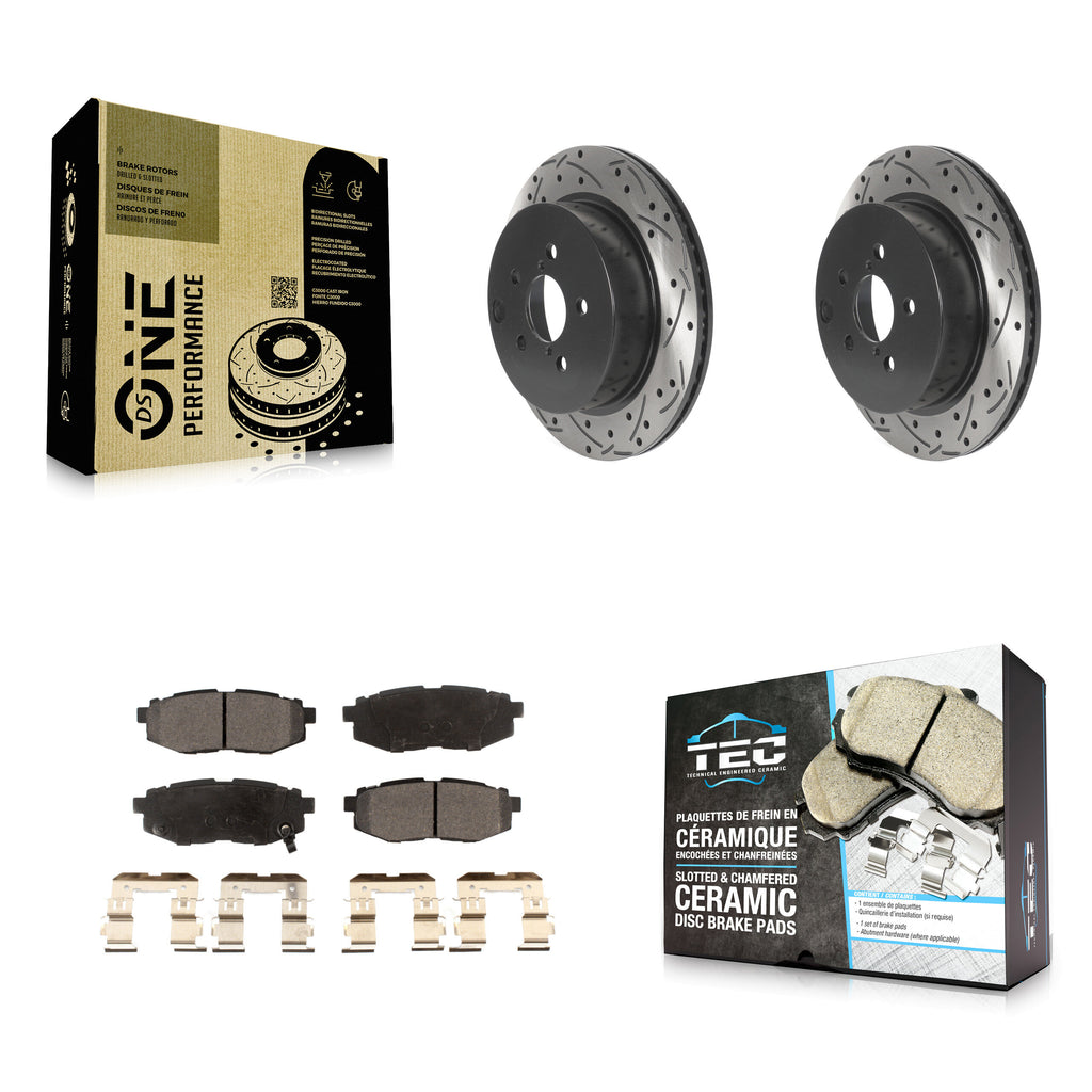 [Rear] 2014-2018 Subaru Forester 2.0L Performance Drilled & Slotted Brake Rotor & Ceramic Pads Kit For Max Braking