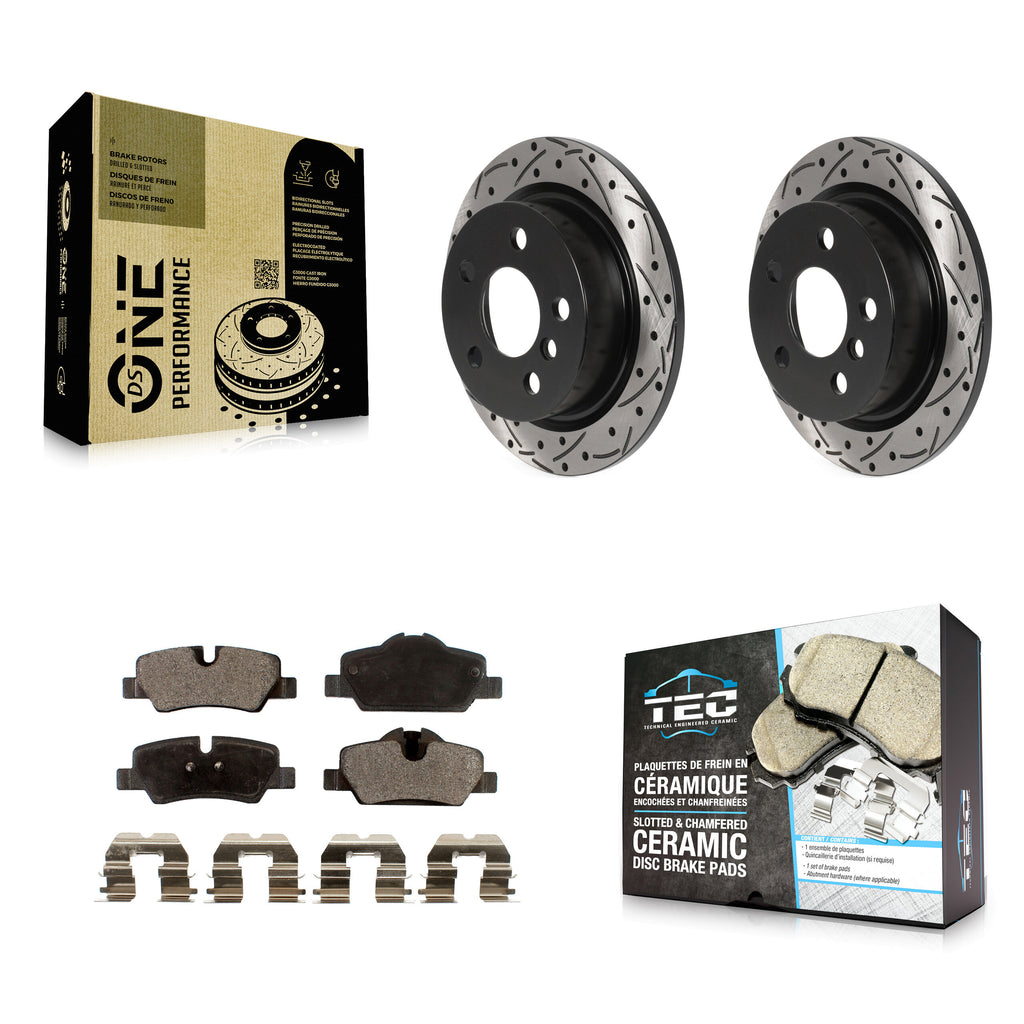 Rear Coated Drilled Slotted Disc Brake Rotor And Ceramic Pad Kit For Mini Cooper