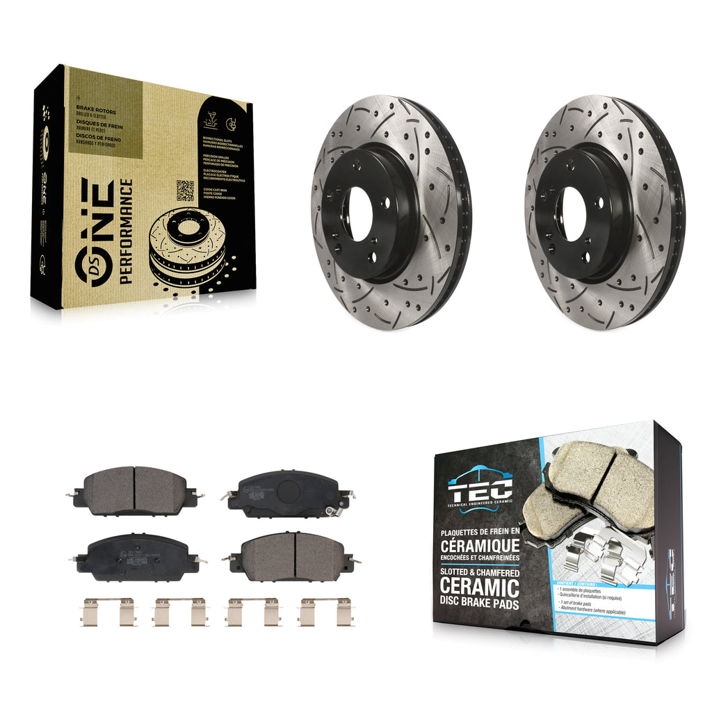 [Front] 2017 Honda Accord LX-S Performance Drilled & Slotted Brake Rotor & Ceramic Pads Kit For Max Braking
