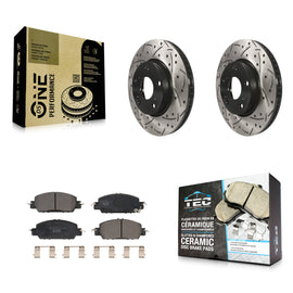 [Front] 2017 Honda Accord LX-S Performance Drilled & Slotted Brake Rotor & Ceramic Pads Kit For Max Braking