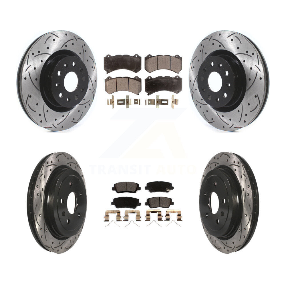 Front Rear Coated Drilled Slot Disc Brake Rotor Ceramic Pad Kit For Cadillac CTS