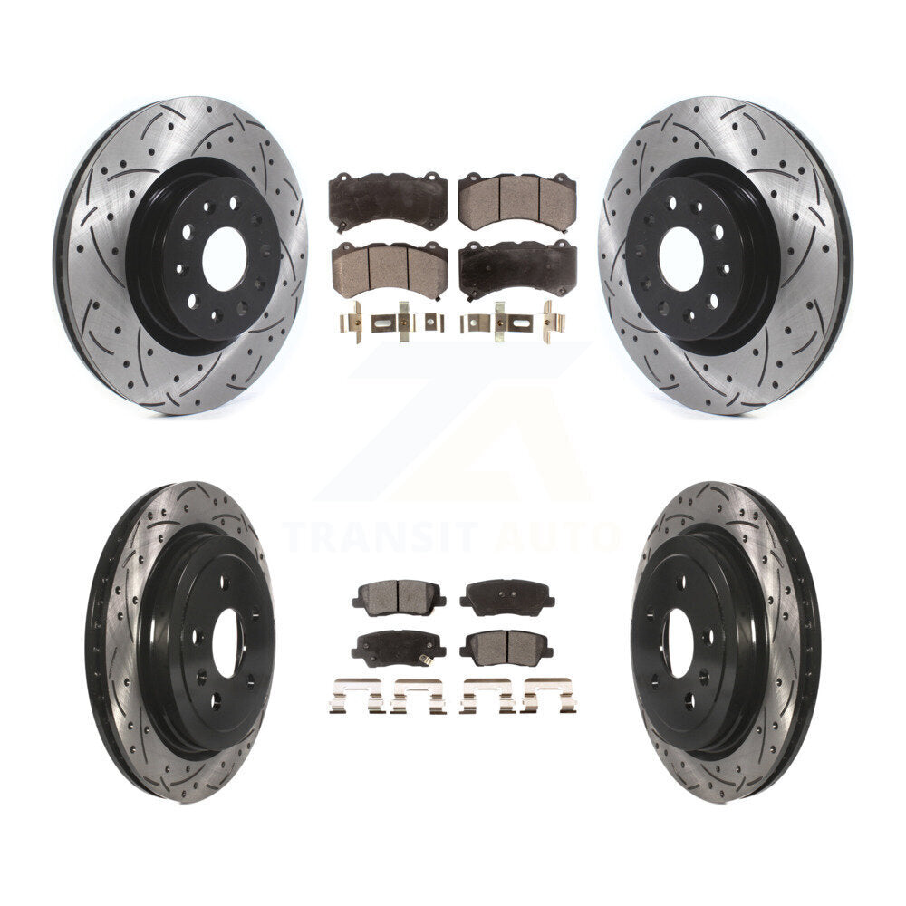 Front Rear Coated Drilled Slot Disc Brake Rotor Ceramic Pad Kit For Cadillac CTS
