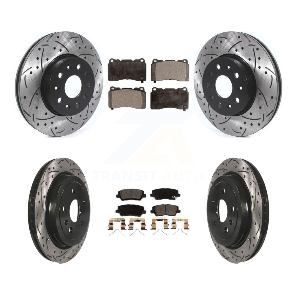 Front Rear Coated Drilled Slot Disc Brake Rotor Ceramic Pad Kit For Cadillac CTS