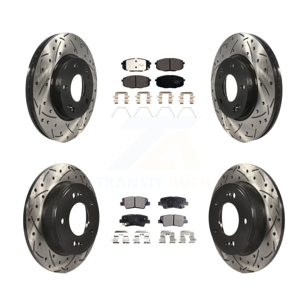 [Front+Rear] 2014-2016 Kia Soul Performance Drilled & Slotted Brake Rotor & Ceramic Pads Kit For Max Braking