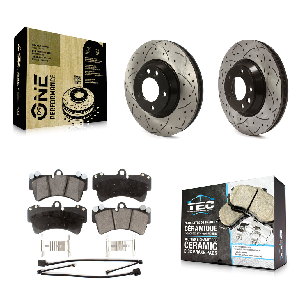 Front Drill Slot Brake Rotor Ceramic Pad Kit For Audi Q7 Porsche Cayenne Touareg