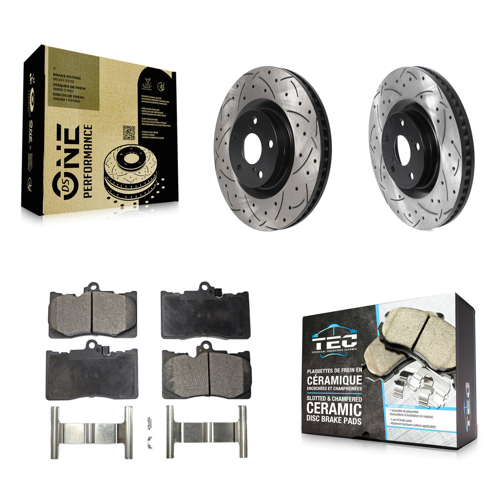 Front Drilled Slot Brake Rotor Ceramic Pad Kit For Lexus GS350 IS300 IS350 RC350