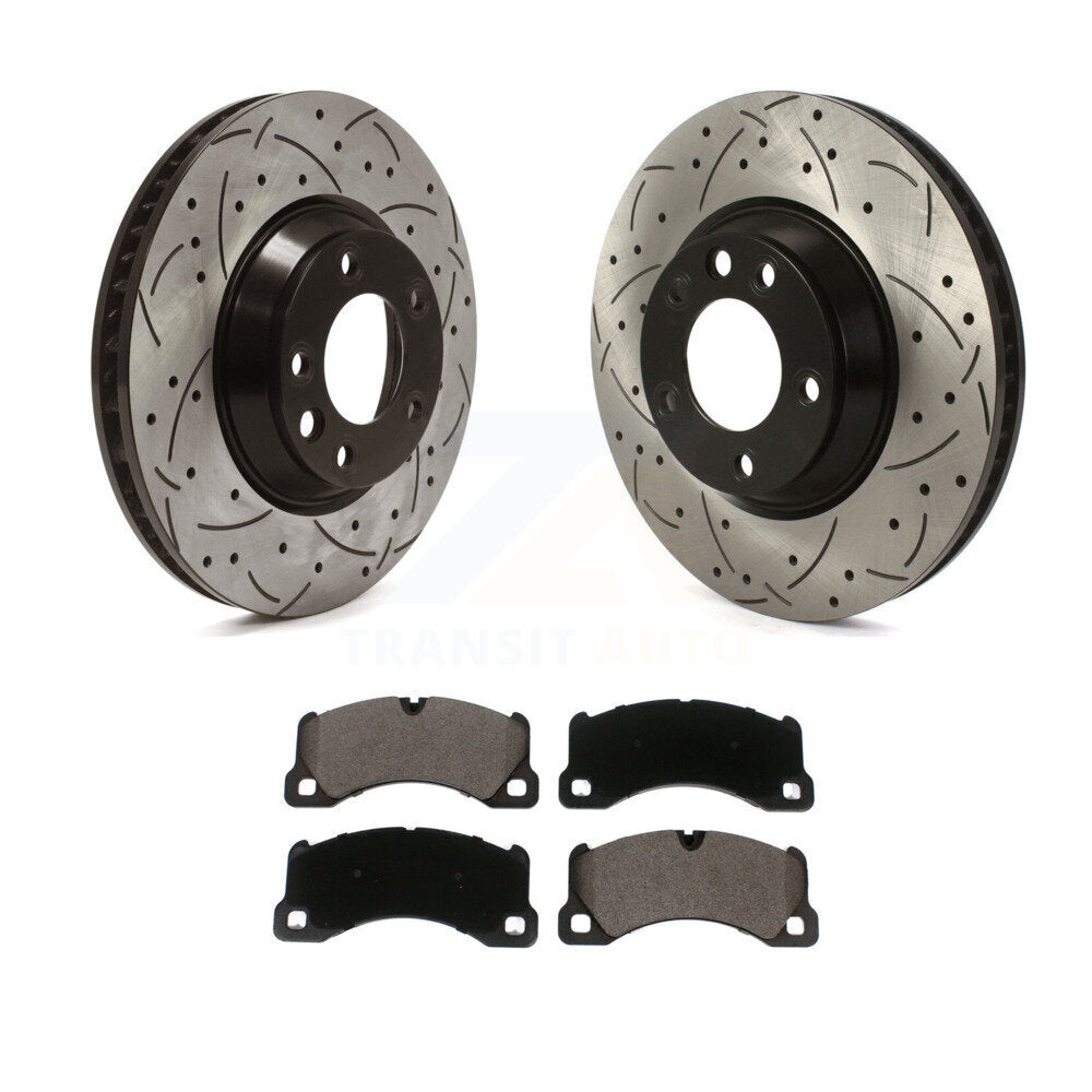 Front Coated Drilled Slot Disc Brake Rotor & Ceramic Pad Kit For Porsche Cayenne