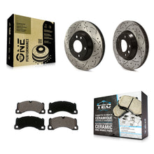 Charger l'image dans la galerie, Front Coated Drilled Slot Disc Brake Rotor &amp; Ceramic Pad Kit For Porsche Cayenne