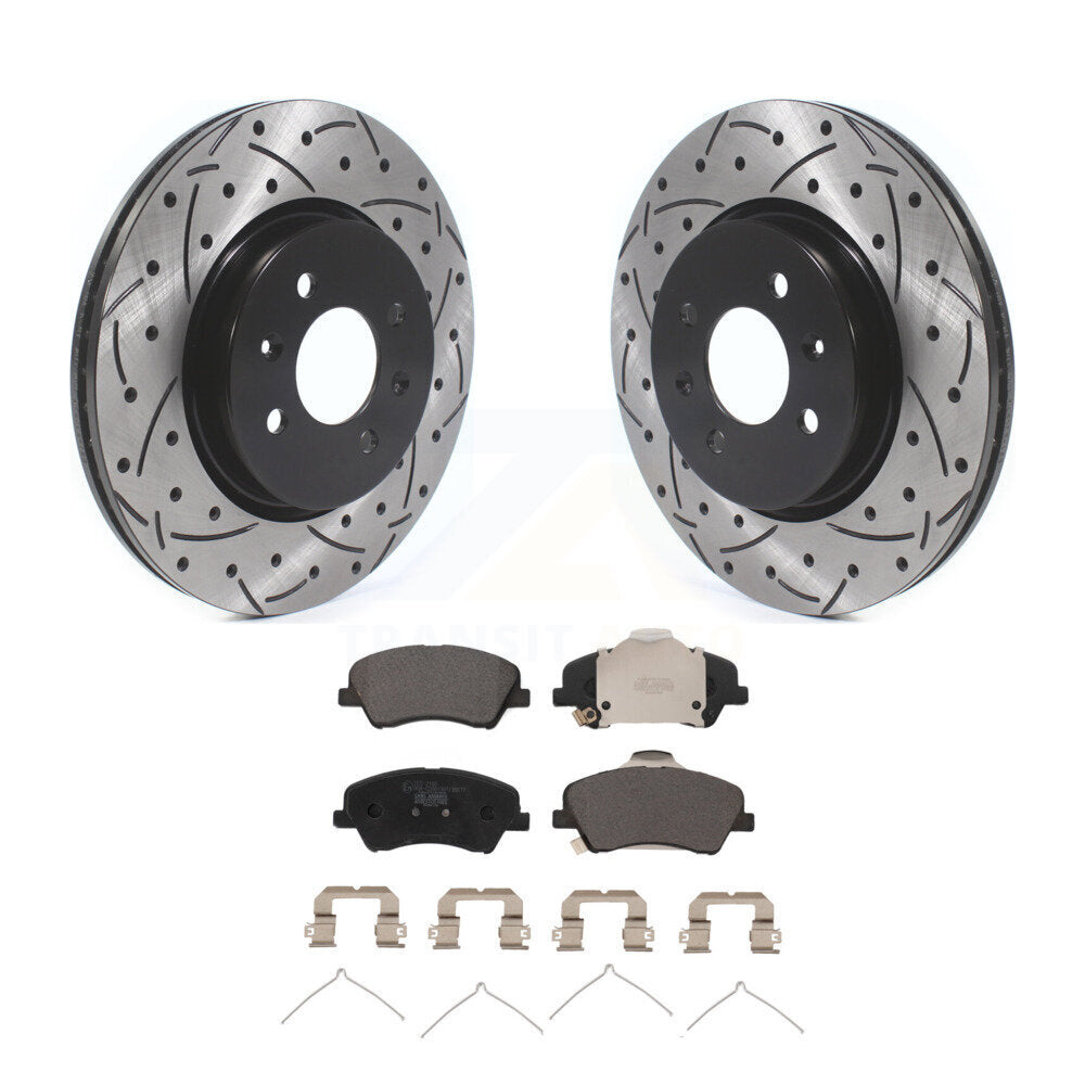 Front Drilled Slot Disc Brake Rotor & Ceramic Pad Kit For Hyundai Accent Kia Rio