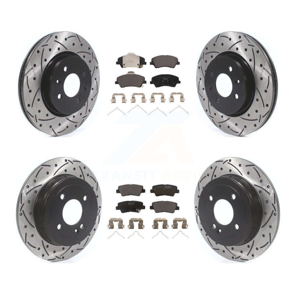 Front Rear Drilled Slot Brake Rotor & Ceramic Pad Kit For Hyundai Accent Kia Rio