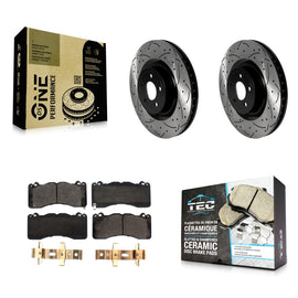 Front Coated Drilled Slotted Disc Brake Rotor & Ceramic Pad Kit For Ford Mustang