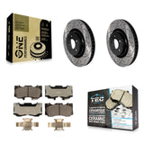 Front Coated Drilled Slotted Disc Brake Rotor & Ceramic Pad Kit For Ford Mustang