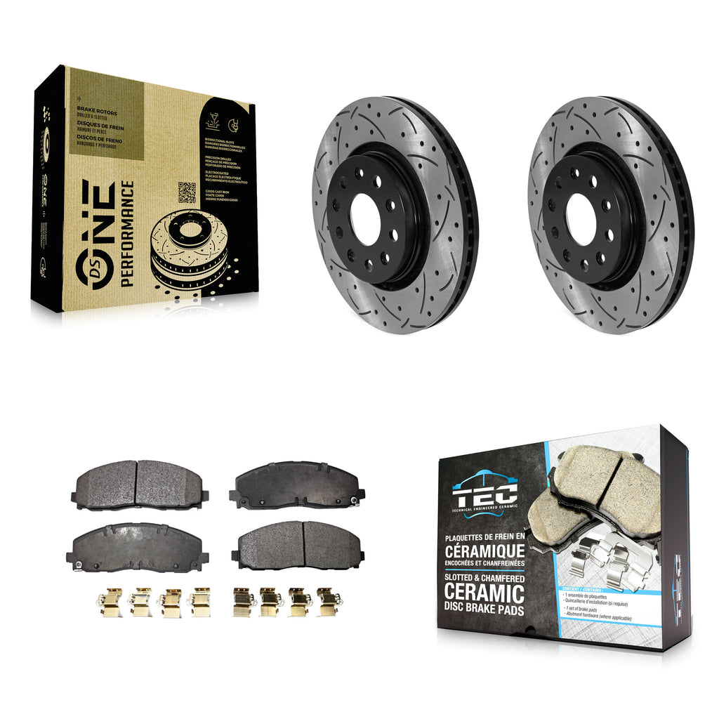 Front Drilled Slot Disc Brake Rotors Ceramic Pad Kit For Jeep Wrangler Gladiator