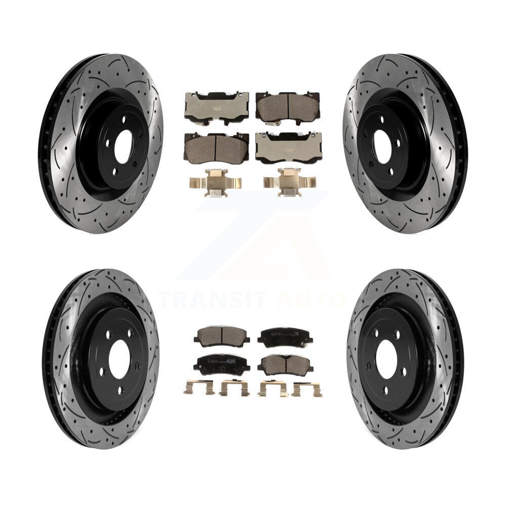 Front Rear Coated Drilled Slot Disc Brake Rotor Ceramic Pad Kit For Ford Mustang