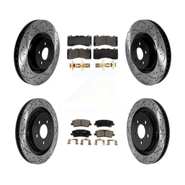 Front Rear Coated Drilled Slot Disc Brake Rotor Ceramic Pad Kit For Ford Mustang