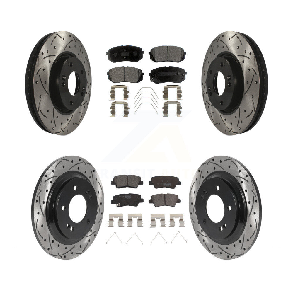 [Front+Rear] 2017-2019 Kia Soul EV Performance Drilled & Slotted Brake Rotor & Ceramic Pads Kit For Max Braking