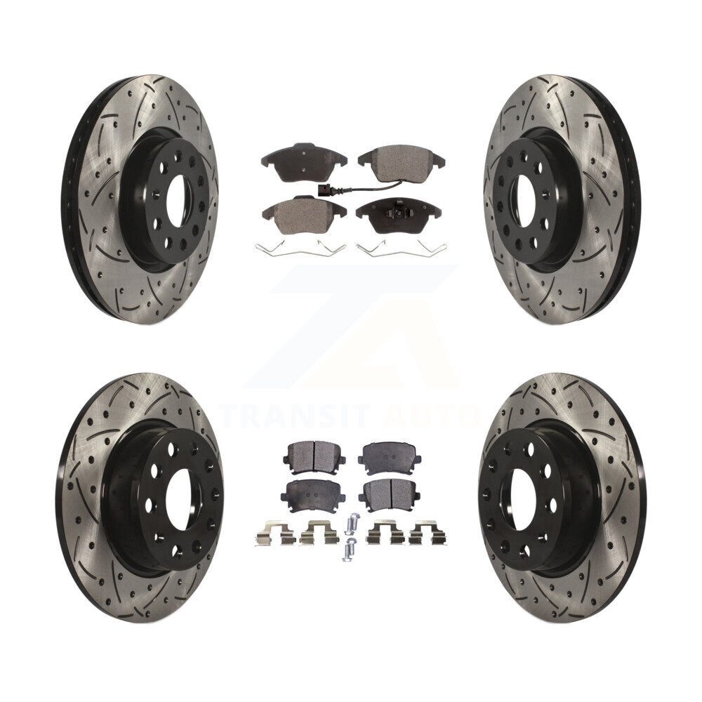 [Front+Rear] 2011 Volkswagen GTI Performance Drilled & Slotted Brake Rotor & Ceramic Pads Kit For Max Braking