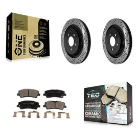 Rear Coated Drilled Slotted Disc Brake Rotors & Ceramic Pad Kit For Ford Mustang