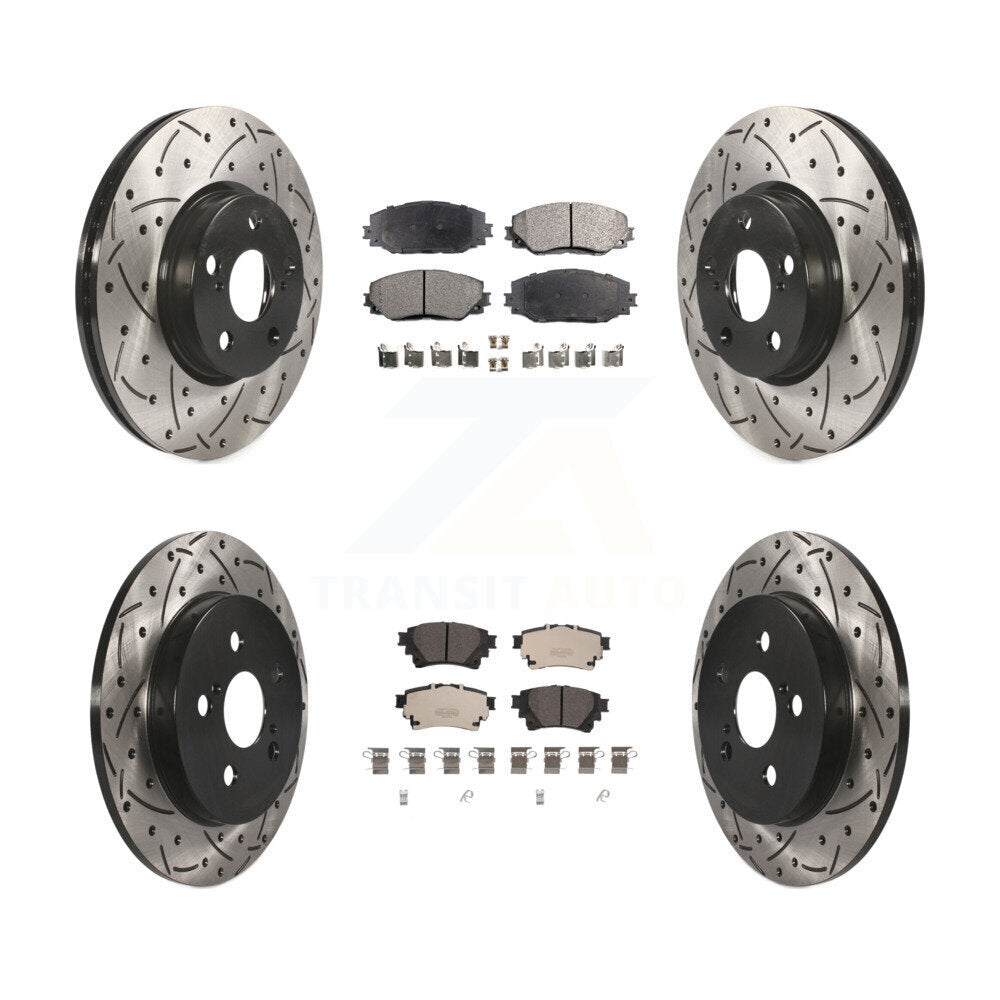 [Front+Rear] 2019 Toyota Corolla 1.8L Performance Drilled & Slotted Brake Rotor & Ceramic Pads Kit For Max Braking