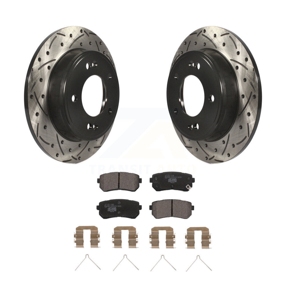 Rear Coated Drilled Slotted Disc Brake Rotors & Ceramic Pad Kit For Hyundai Kona