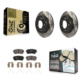 Rear Coated Drilled Slotted Disc Brake Rotors & Ceramic Pad Kit For Hyundai Kona