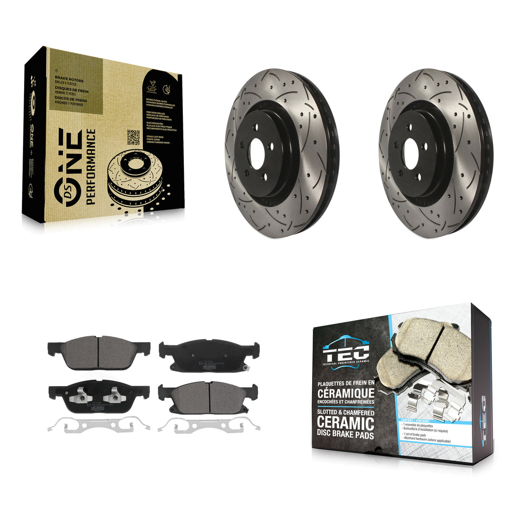 Front Drill Slot Disc Brake Rotor Ceramic Pad Kit For Ford Edge Lincoln Nautilus