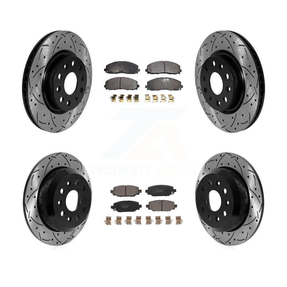 Front Rear Drill Slot Brake Rotors Ceramic Pad Kit For 18-20 Jeep Wrangler Sport