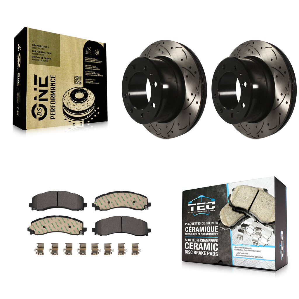 [Rear] 2019-2022 Ram 2500 3500 Performance Drilled & Slotted Brake Rotor & Ceramic Pads Kit For Max Braking