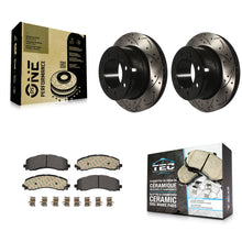 Charger l'image dans la galerie, [Rear] 2019-2022 Ram 2500 3500 Performance Drilled &amp; Slotted Brake Rotor &amp; Ceramic Pads Kit For Max Braking