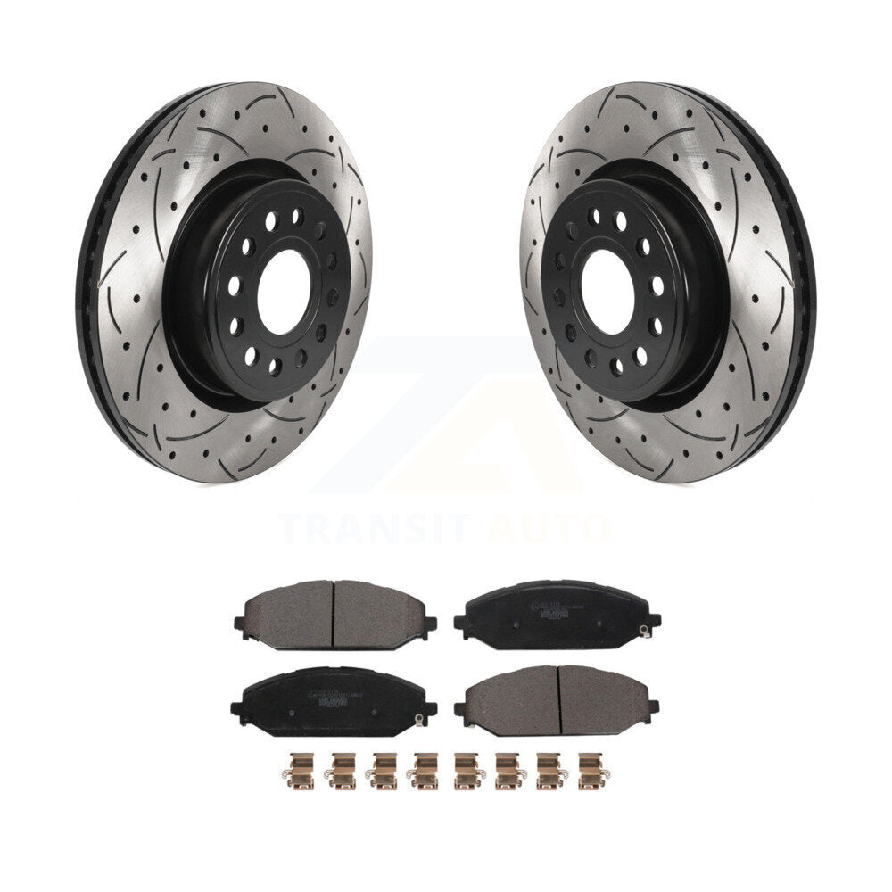 Front Coated Drilled Slotted Disc Brake Rotors And Ceramic Pads Kit For Ram 1500