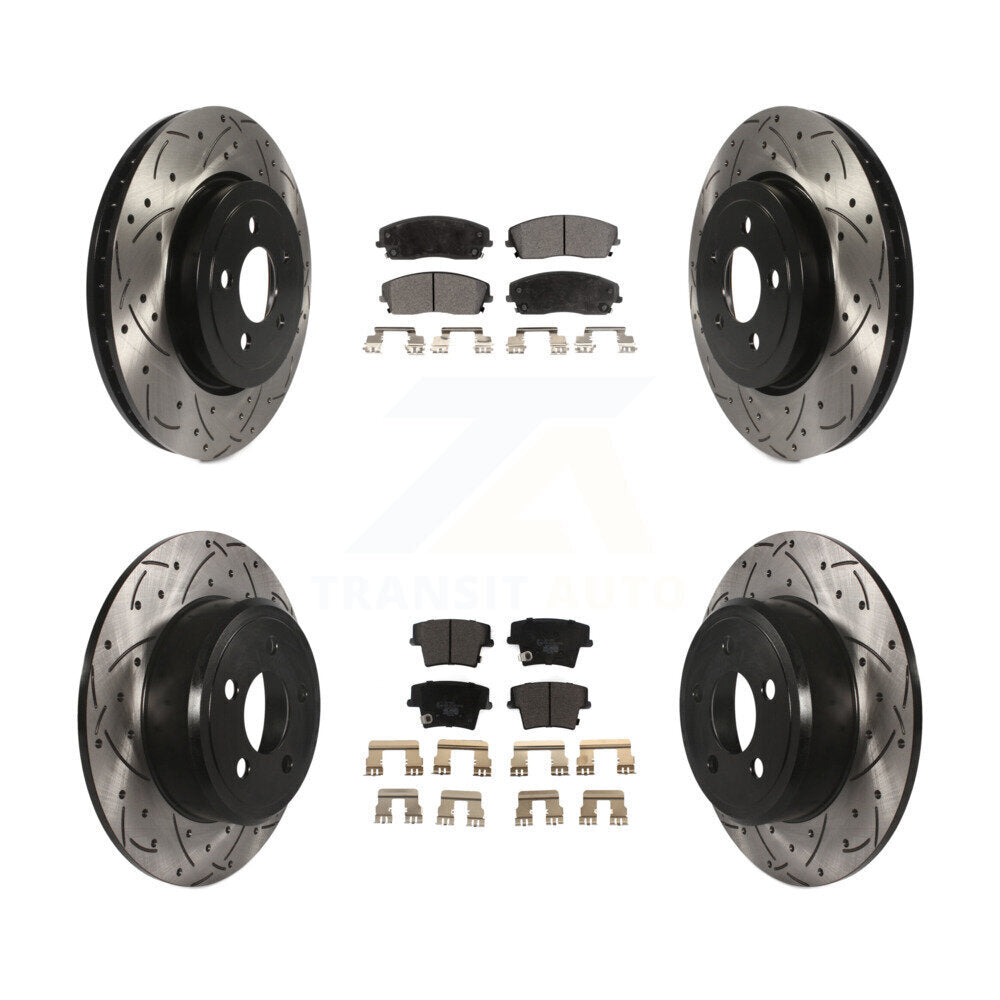 Front Rear Coated Drill Slot Disc Brake Rotors Ceramic Pad Kit For Dodge Charger