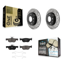 Charger l'image dans la galerie, Rear Coated Drilled Slotted Disc Brake Rotor &amp; Ceramic Pad Kit For Mazda 3 CX-30