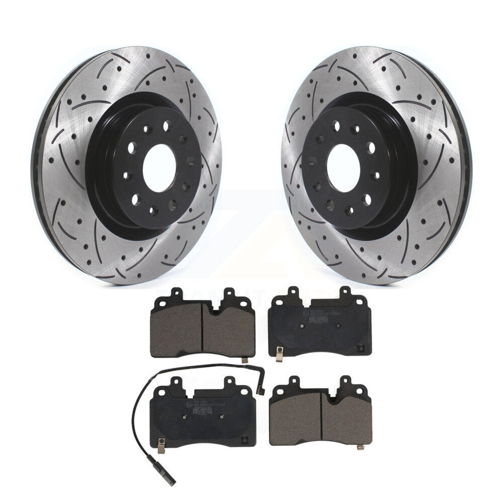 Front Coated Drilled Slotted Disc Brake Rotor & Ceramic Pad Kit For Cadillac CT6