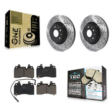 Charger l'image dans la galerie, Front Coated Drilled Slotted Disc Brake Rotor &amp; Ceramic Pad Kit For Cadillac CT6