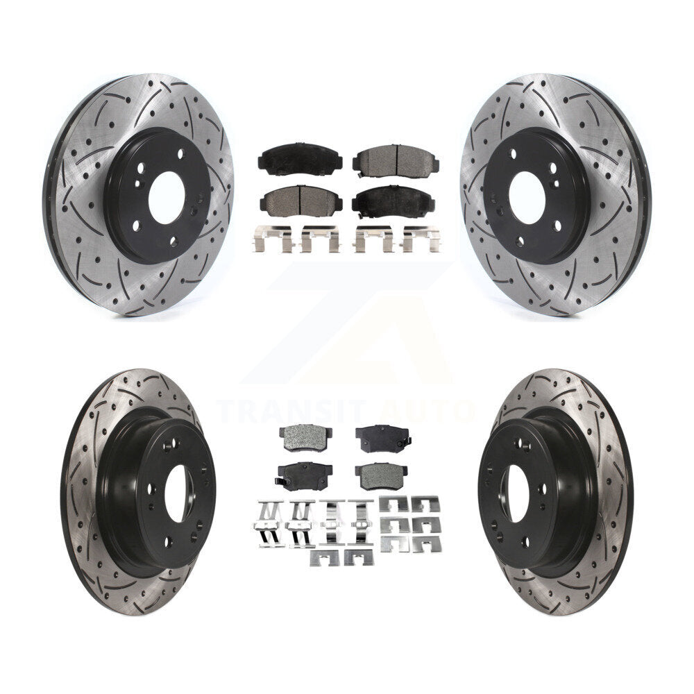 Front Rear Coated Drilled Slot Disc Brake Rotor Ceramic Pad Kit For Honda Accord