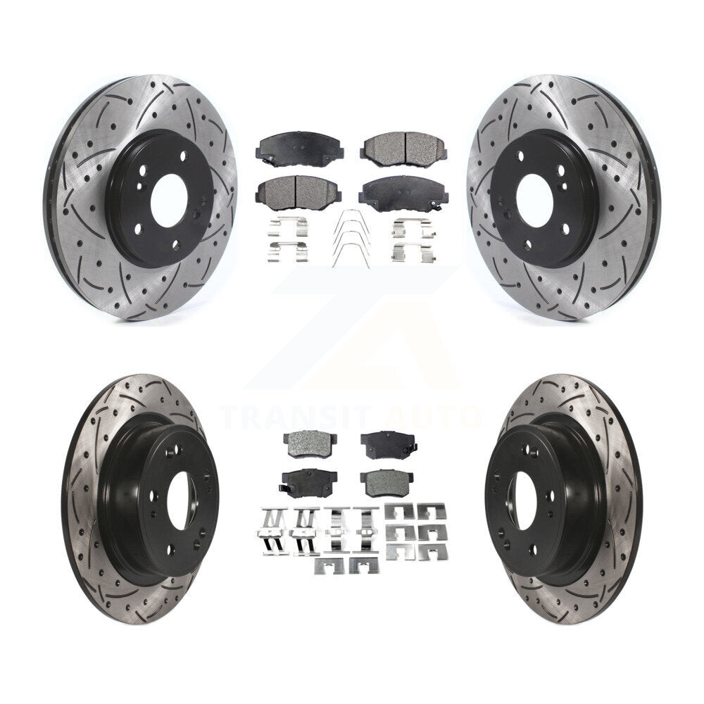 Front Rear Coated Drilled Slot Disc Brake Rotor Ceramic Pad Kit For Honda Accord