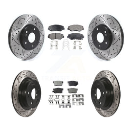 Front Rear Coated Drilled Slot Disc Brake Rotor Ceramic Pad Kit For Honda Accord